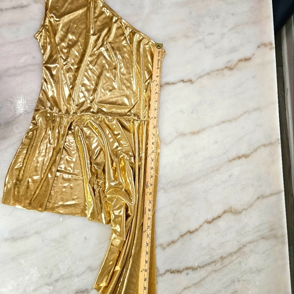 NEW Danzcue Asymmetrical Dance Sholder Dress, Size L-XL, Golden - Picture 8 of 11